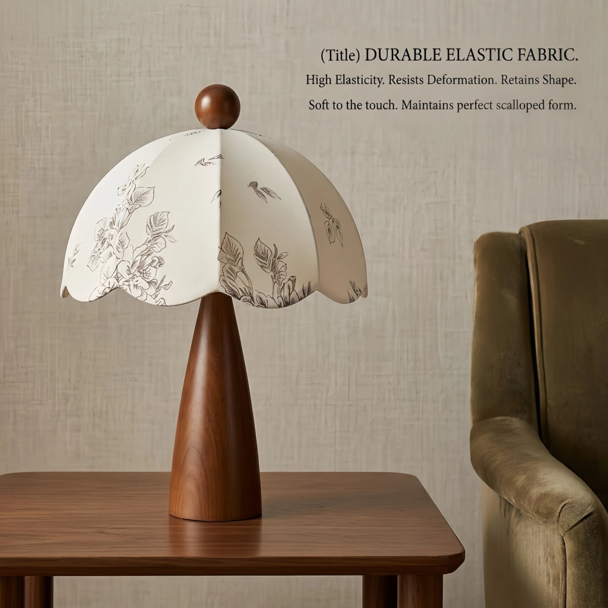  Modern Table Lamp--Oak Wood & Elastic Fabric for Bedroom