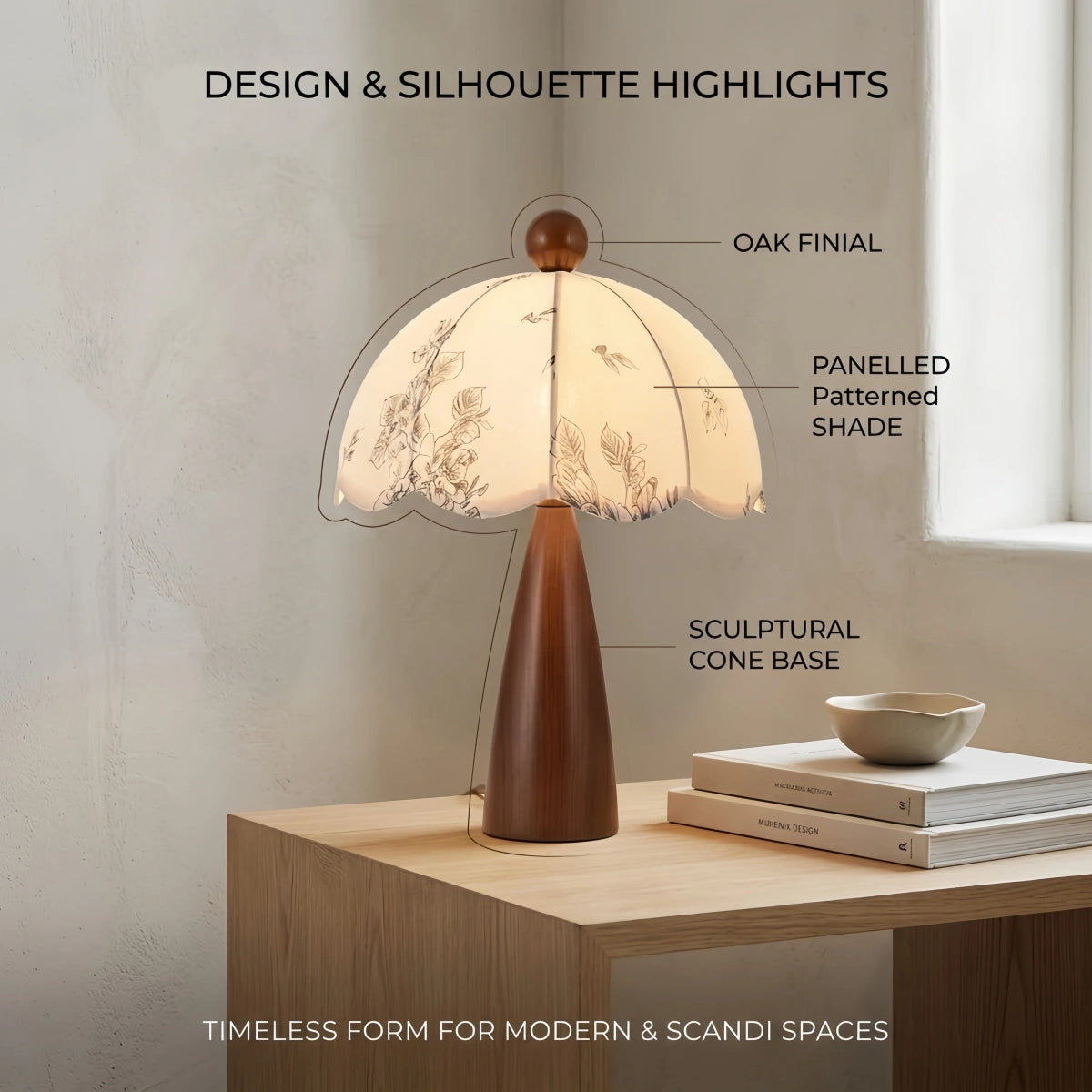 Lunara Modern Table Lamp--Oak Wood & Elastic Fabric for Dining Room