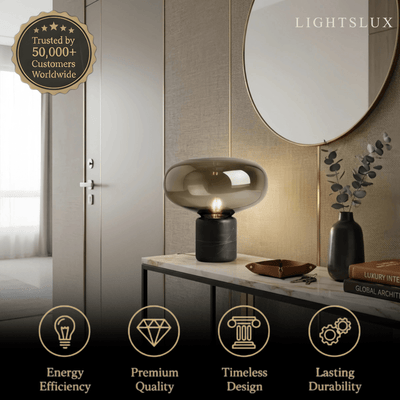 Vetro Luxury Table Lamp – Smoke Grey or Amber for Bedroom