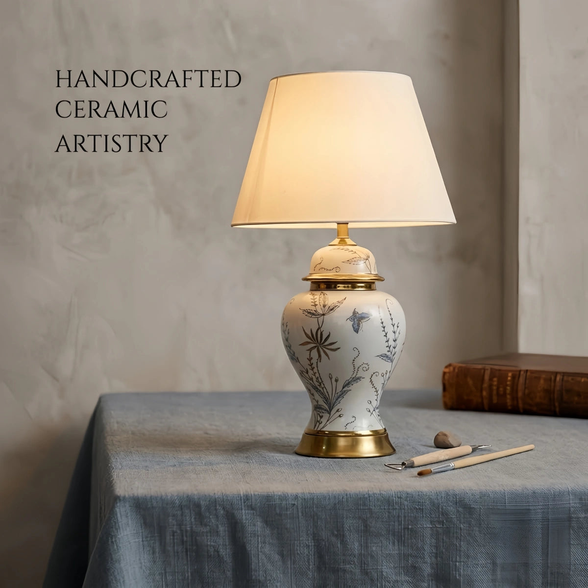 Irondale Vintage Table Lamp -- Ceramic & Fabric for Living Room
