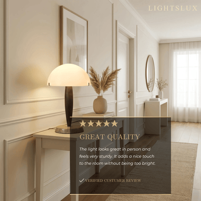 Modern Table Lamp -- Glass & Walnut Wood & Marble for Hallway