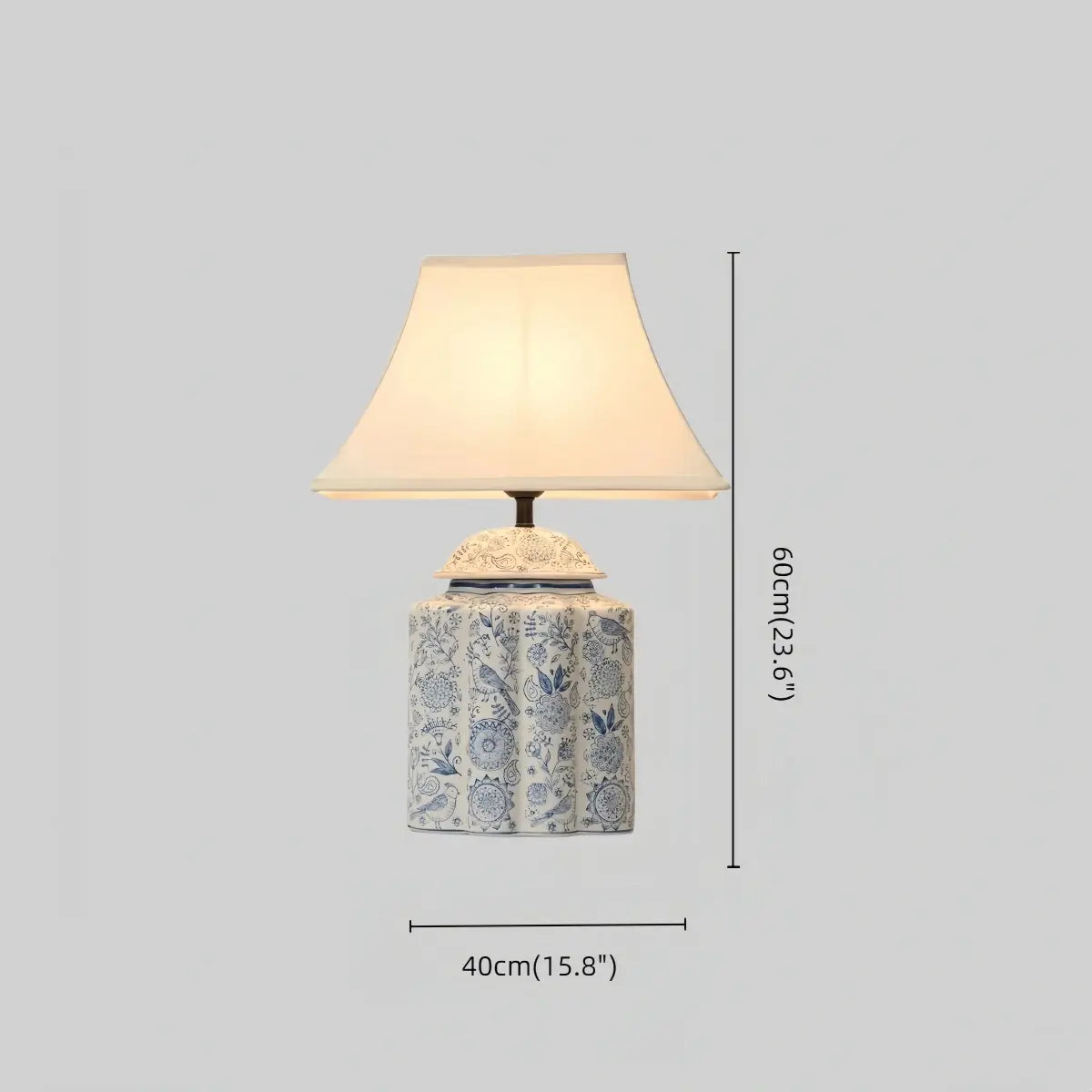 Velora Elegant Hand-Painted Ceramic Table Lamp -- Blue Body with Beige Linen Shade for Living Room Size