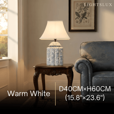 Elegant Hand-Painted Ceramic Table Lamp -- Blue Body with Beige Linen Shade for Living Room