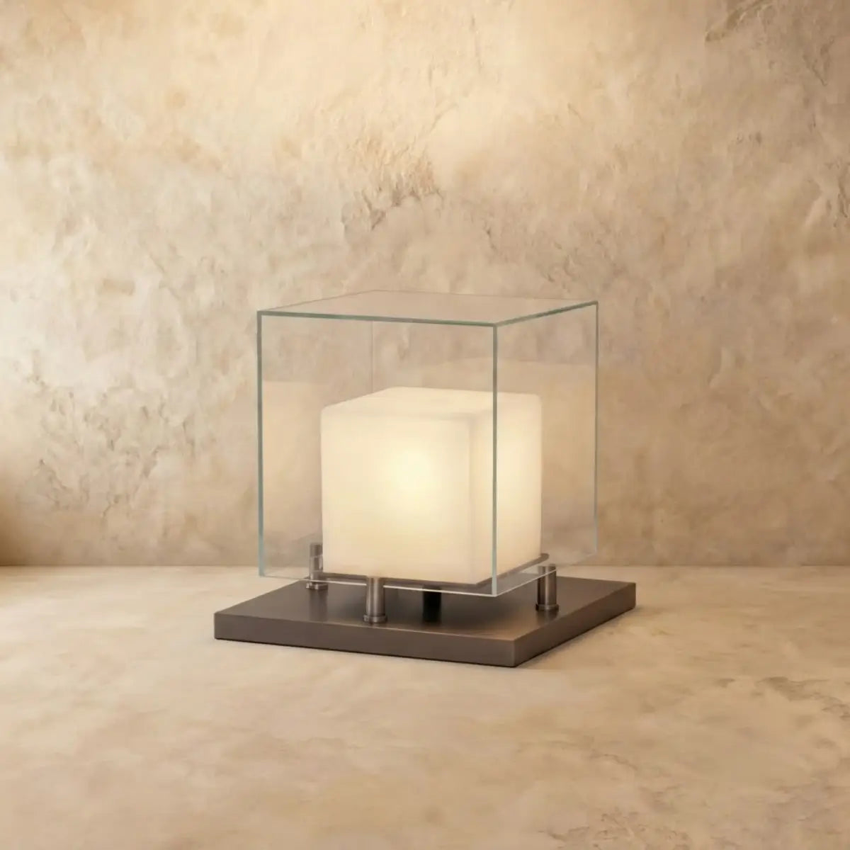 Alba Designer Table Lamp -- Glass & Alabaster with Stainless Steel for Living Room
