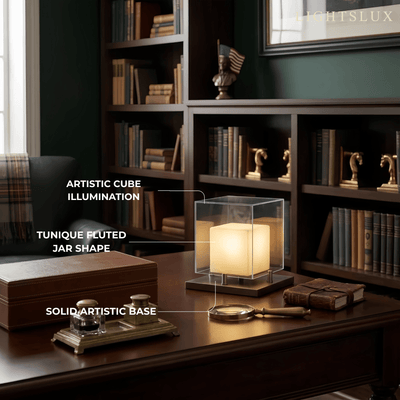 Alba Designer Table Lamp -- Glass & Alabaster with Stainless Steel for Study