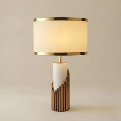 Lunara Royal White & Gold Table Lamp – Cylindrical Metal & Fabric for Bedroom