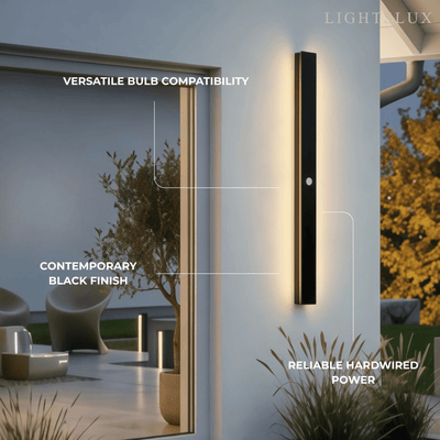 Minimalist Linear Black Outdoor Wall Lamp Sensor