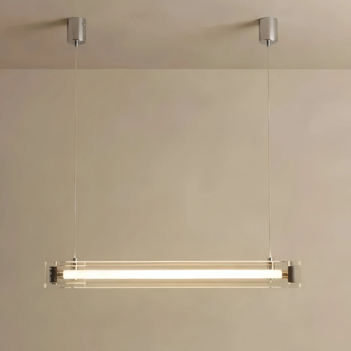 Arcato Minimalist Linear Pendant Light — Clear Glass & Metal for Living/Dining Room