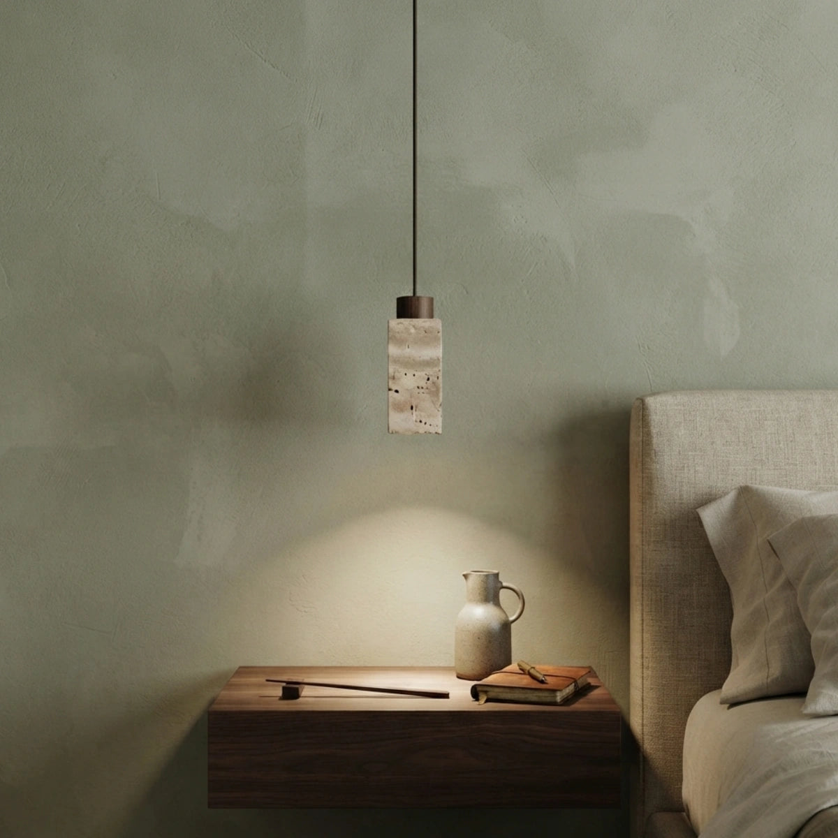 Strata Natural Column Pendant Light -Beige Travertine for Kitchen Island