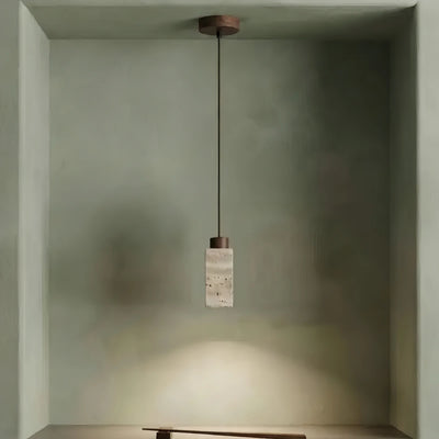 Strata Natural Column Pendant Light -Beige Travertine for Kitchen Island