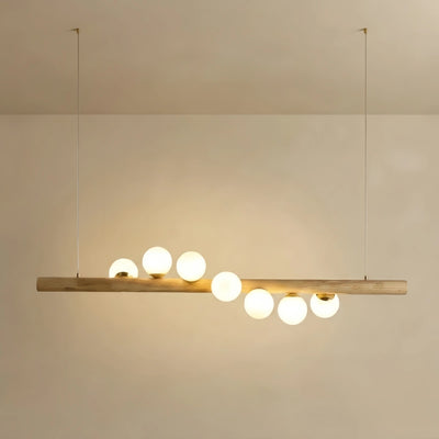 Nebula Modern Linear Pendant Light - Walnut/Wood Glass for Kitchen Island