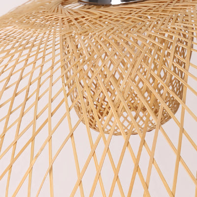 Bamburo Modern Pendant Light - Rattan & Bamboo Hooded Shade for Dining Room