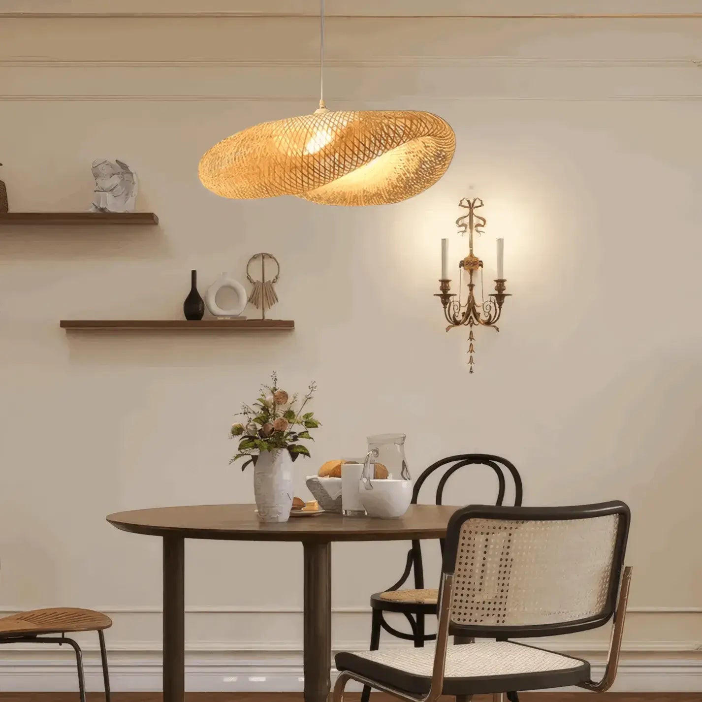 Bamburo Natural Bamboo Pendant Light – Irregular Wood Design for Dining Room