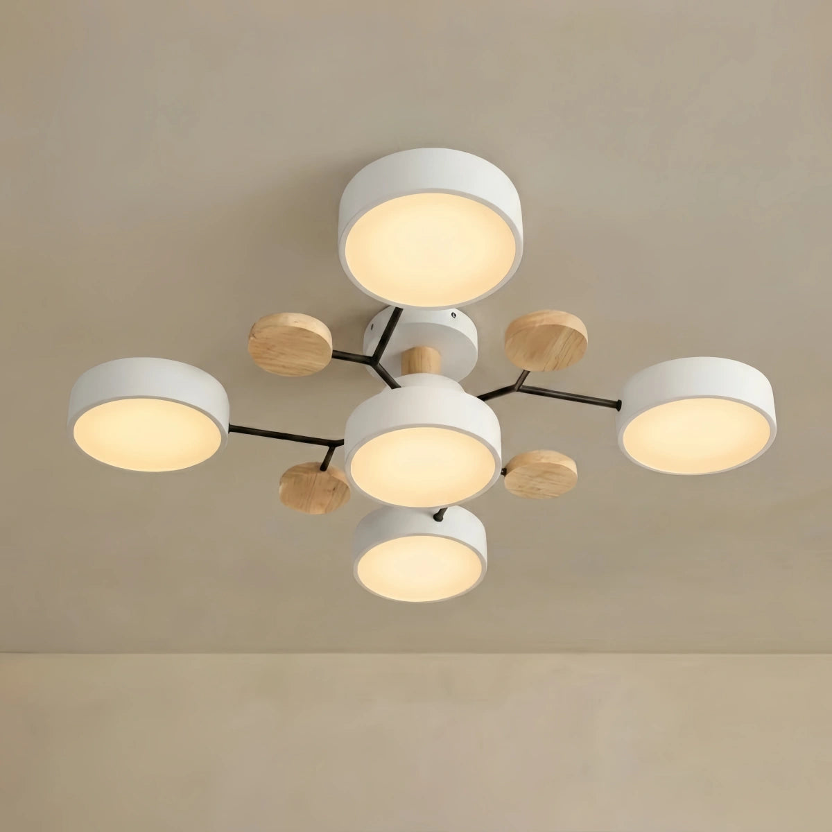 Modern Round Metal Ceiling Light - Multi-Head in Gray/Green/White for Living Room