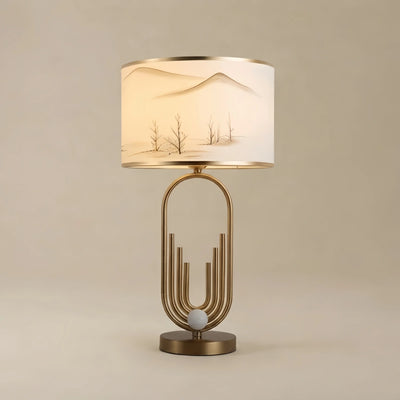 WV344Vivara Modern Gold Floor/Table Lamp - Metal Frame with Fabric Living Room/Bedroom