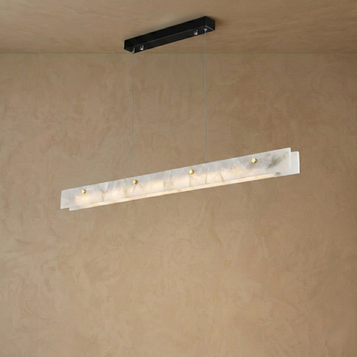 Alba Modern Alabaster Linear Pendant Light – White for Kitchen Island and Dining Room
