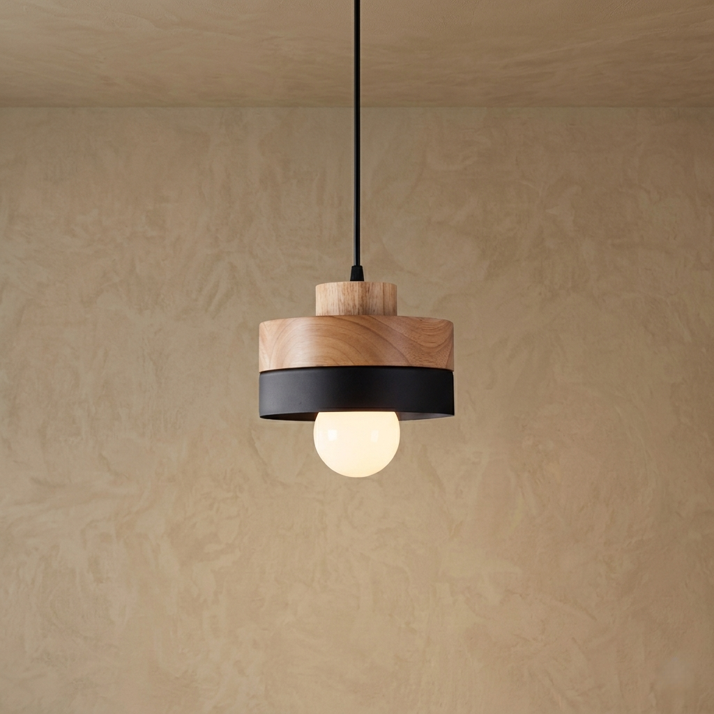 Zenno Modern Square/Round Pendant Light – Black Metal/Wood for Dining Room
