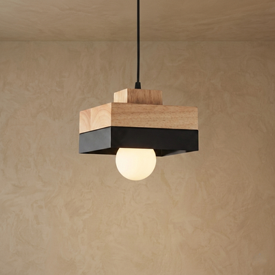 Zenno Modern Square/Round Pendant Light – Black Metal/Wood for Dining Room