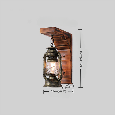 Irondale Vintage Wood/Metal Wall Sconce - Burlywood Lantern for Bedroom