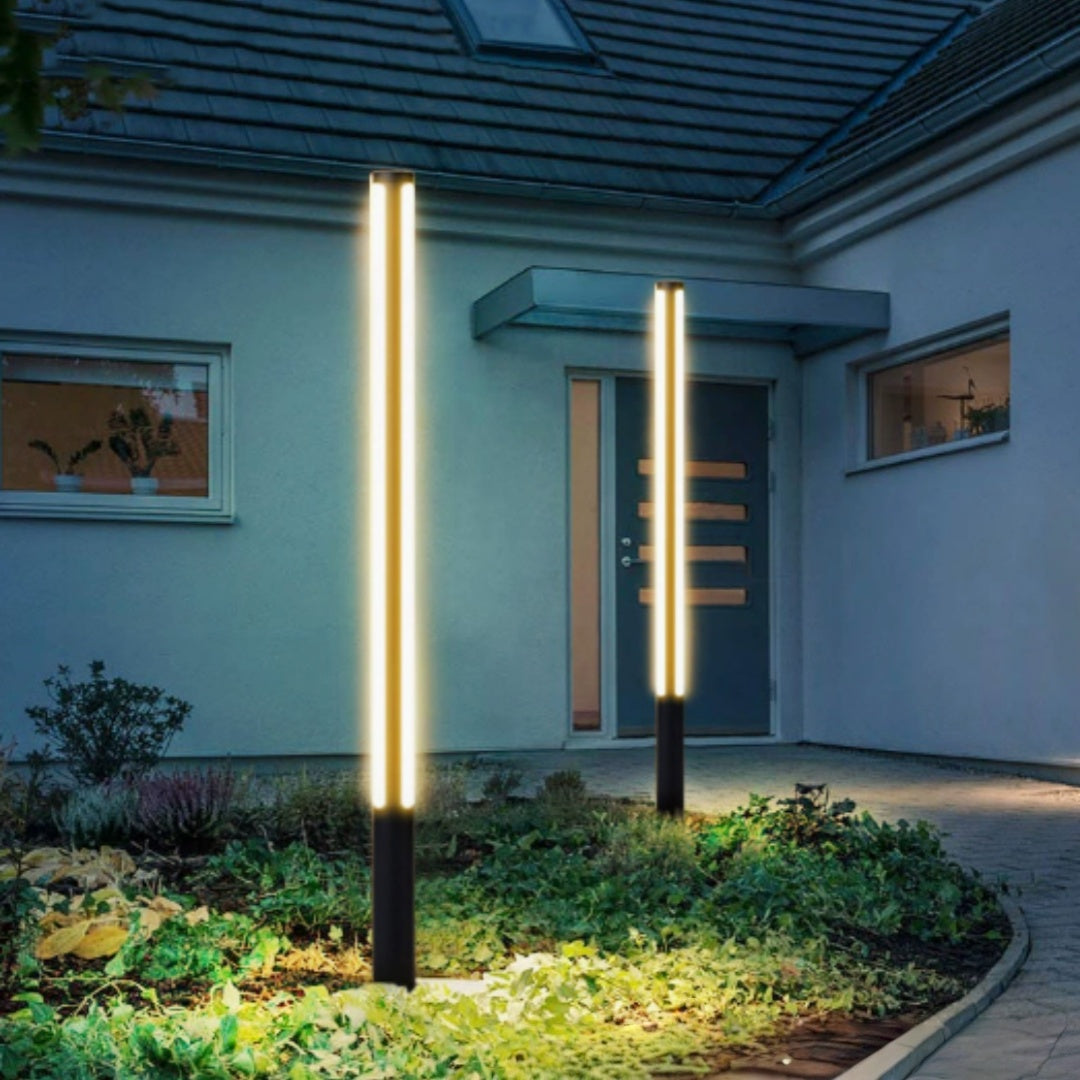 Irondale Industrial Outdoor Pathway Light - Black Metal Cylindrical Design for Courtyard
