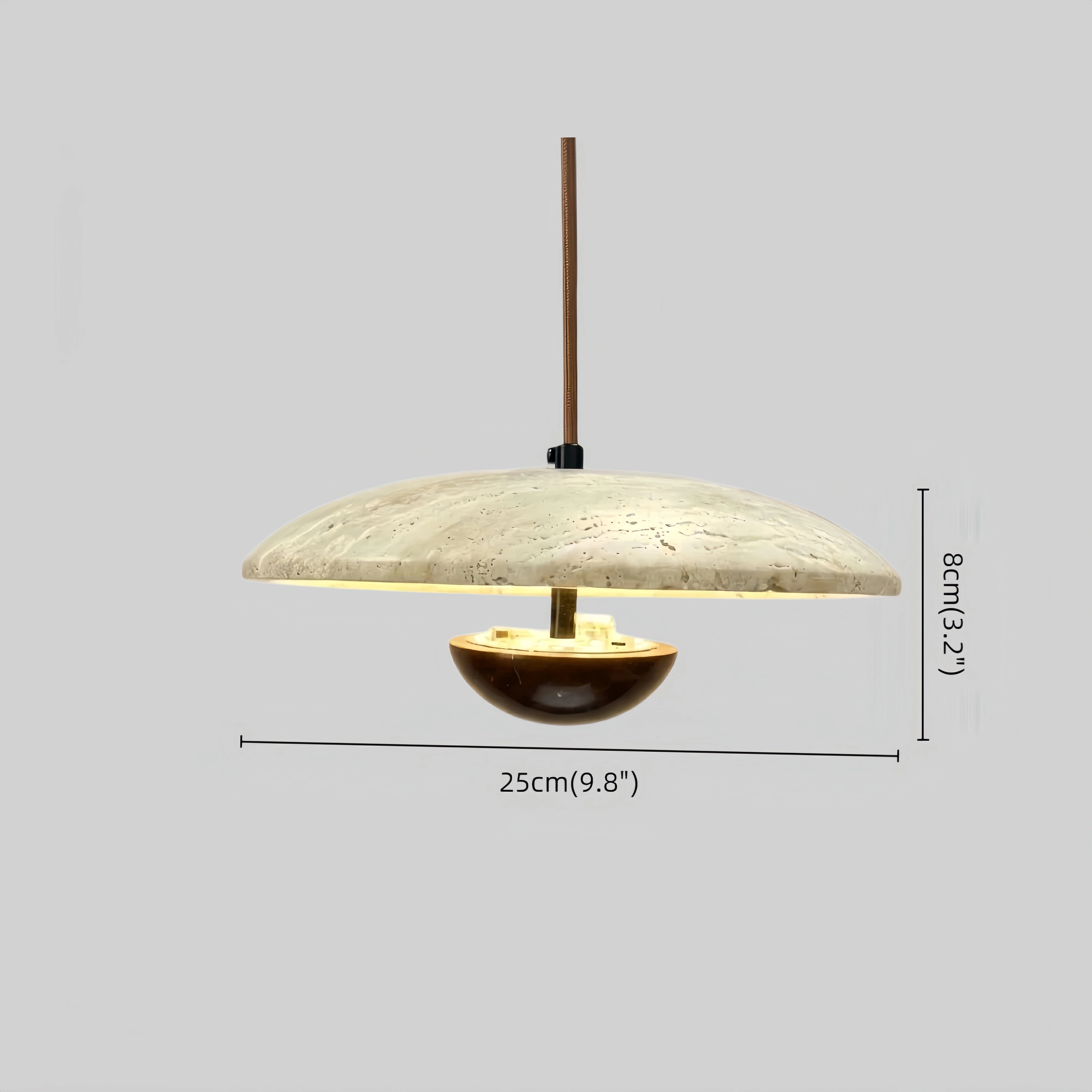 Strata Minimalist Pendant Light – Travertine & Metal, Walnut/Wood Color for Indoor
