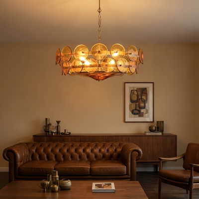 Vetro Modern Glass Chandelier - Orange/Green/White for Living Room