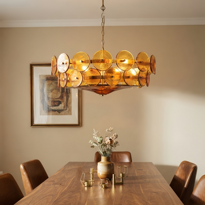 Vetro Modern Glass Chandelier - Orange/Green/White for Dining Room