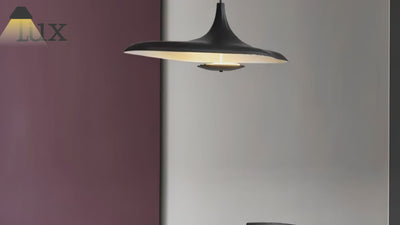 Stellar Modern Hooded Pendant Light – White/ Black Resin/Metal Living/Dining Room