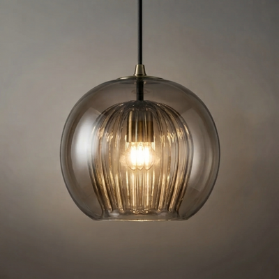 Vetro Nordic Globe Pendant Light – Clear or Amber Glass for Bedroom