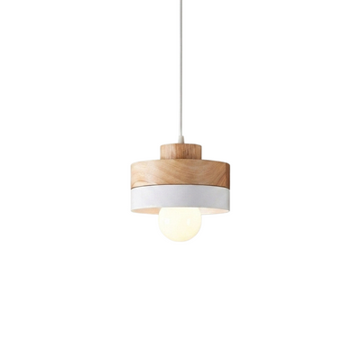 Zenno Modern Square/Round Pendant Light –White Metal/Wood for Dining Room