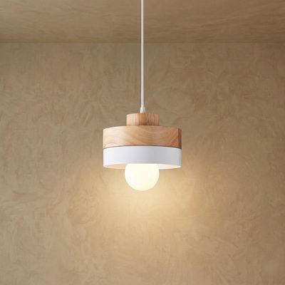 Zenno Modern Square/Round Pendant Light – White Metal/Wood for Dining Room