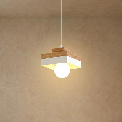 Zenno Modern Square/Round Pendant Light – White Metal/Wood for Dining Room