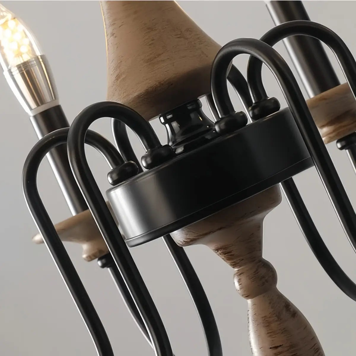 Zenno Rustic Wooden Chandelier with Adjustable LED Lighting for Living Room & Bedroom